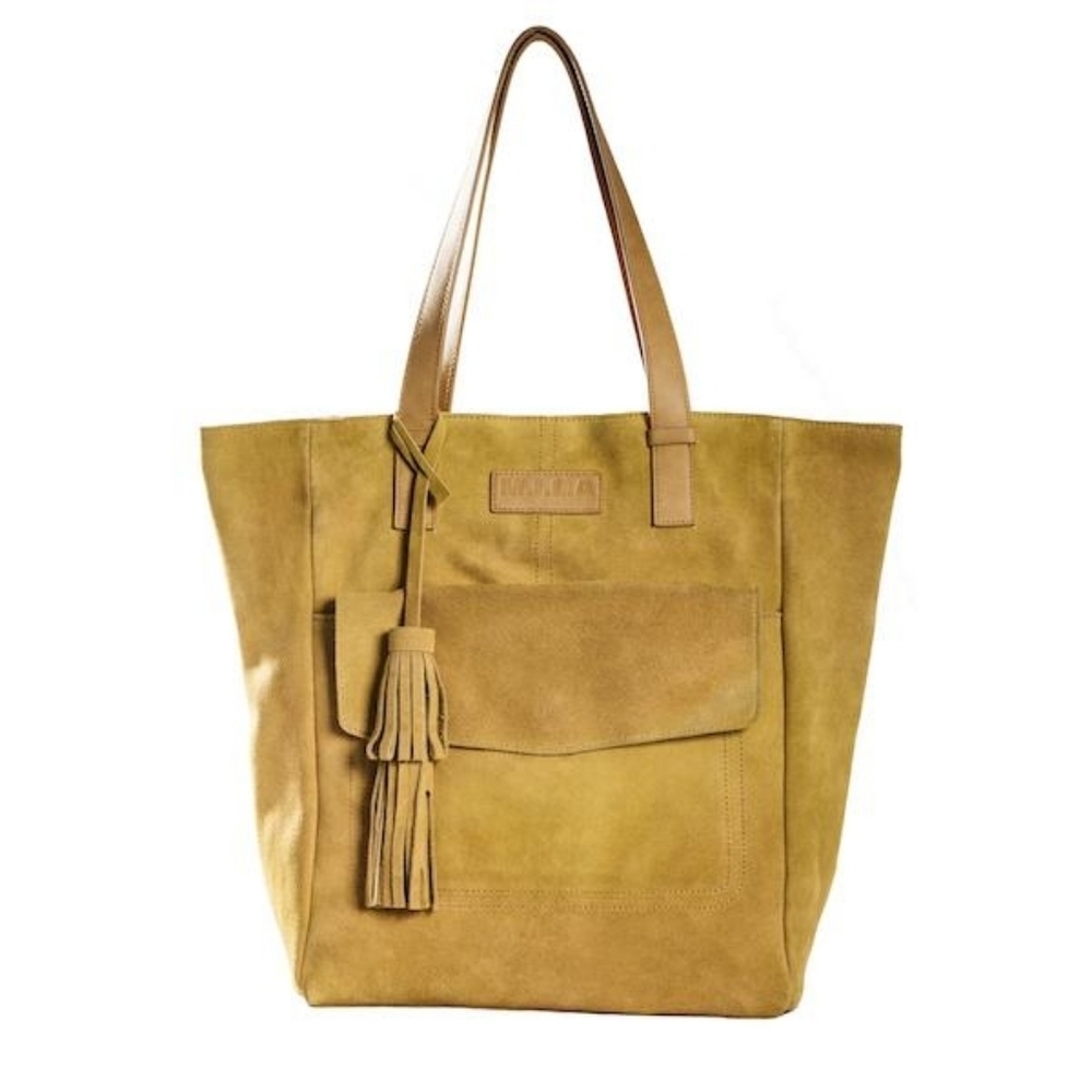 NWT M.I.L.A. (Made In Los Angeles) Mustard Soft Suede Leather Tote